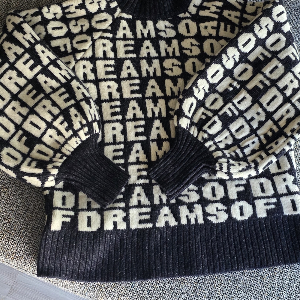 H&M Black and Cream Graphic Crewneck Sweater